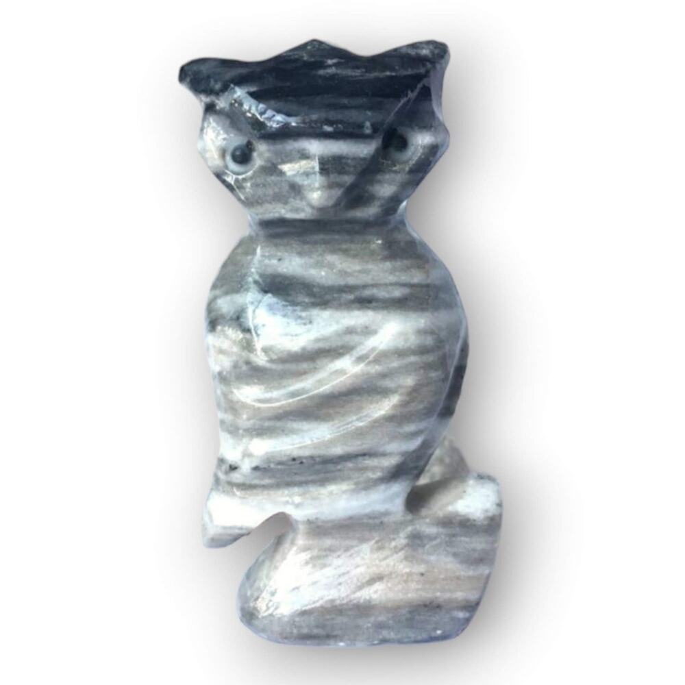 3" carved stone owl figurine